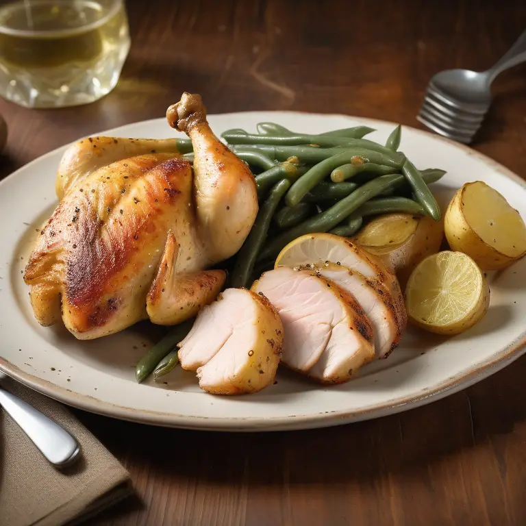 Delicious Lemon Pepper Chicken meal on a wooden surface, garnished with lemon and herbs.